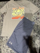 Under Armour Boys Short Set Youth Medium M 10/12 Tan Gray