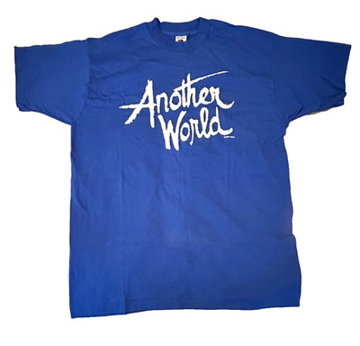 Vintage Another World T-Shirt Size XL TV Show Promo White on Blue Soap Opera
