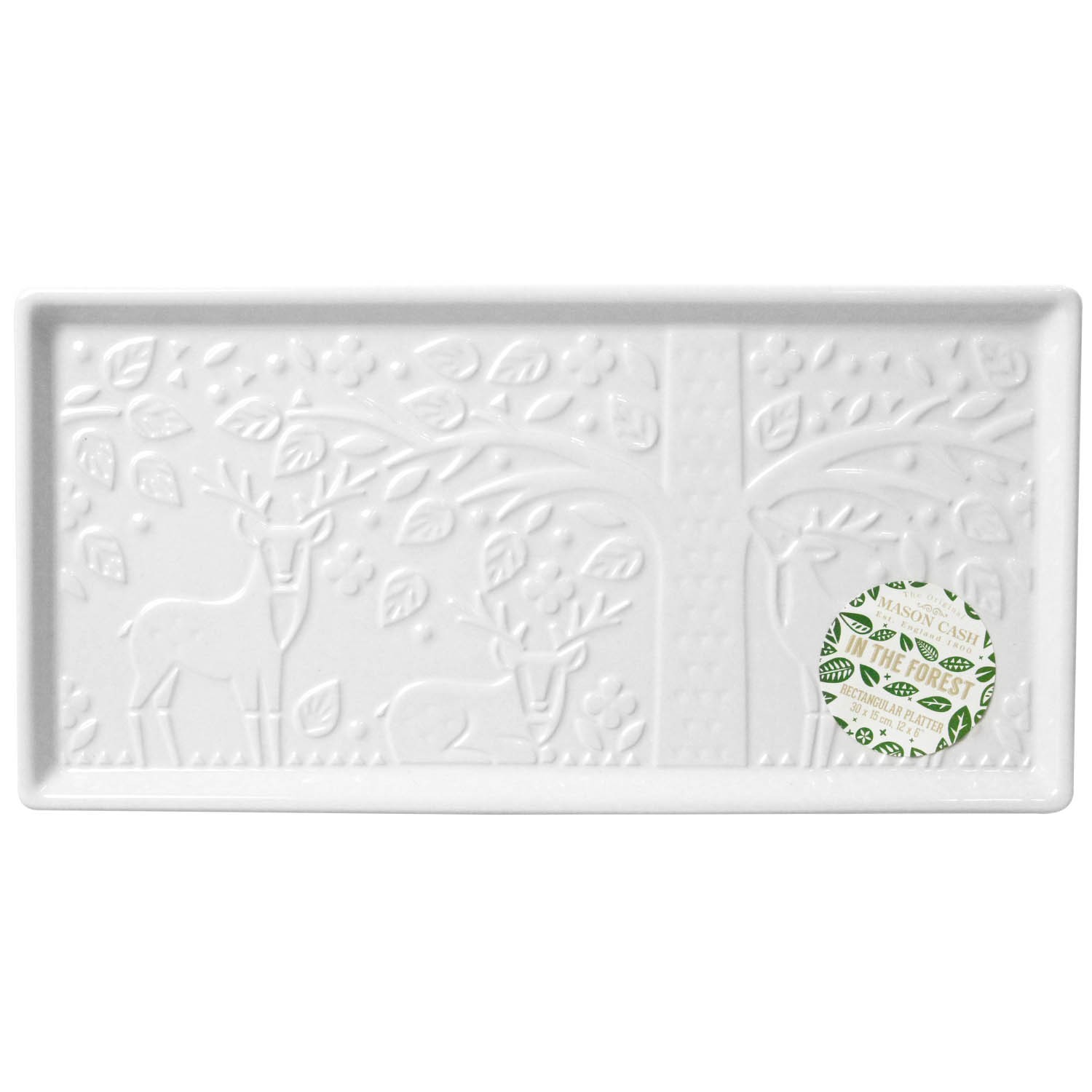 Rectangular Platter In the Forest Cream Ceramic Serving Tray Drinks Food Plate