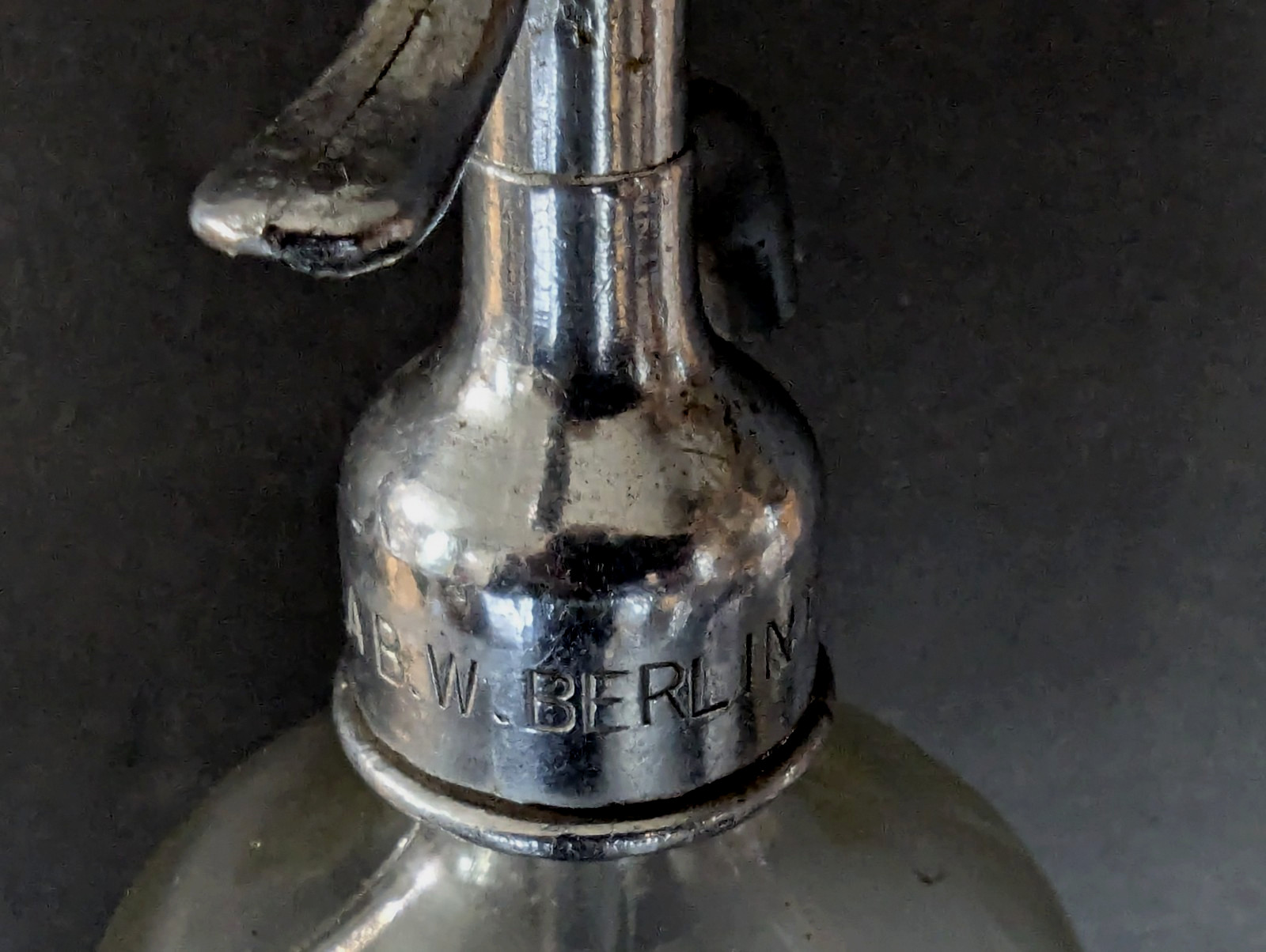 Vtg Clear Glass Seltzer Bottle w/ Removeable Lid w/ "Coca Co A. B. Berlin PA"