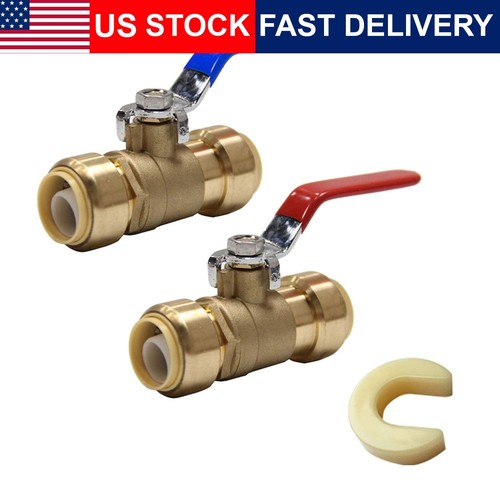 Push Fit Ball Valve 1/2 Inch 2 Pack Full Port Brass Lead Free Pex Copper CPVC PF