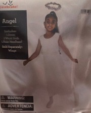 White Angel Costume for Girls with Dress, Waist Sash, Halo Headband