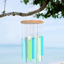 17" Sea Glass Shell Wind Chimes for outside Handcrafted Gradient Shells Coastal