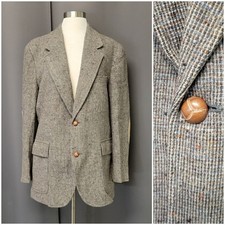 Vintage 80s Pendleton Blazer Brown Wool Barleycorn Tweed Elbow Patches USA 42