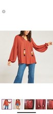 Show Me Your Mumu Womens Jelina Tassel V Neck Tunic Blouse Burnt Orange Size M