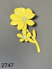 Vintage Yellow  Rhinestone Yellow Enamel Floral Brooch