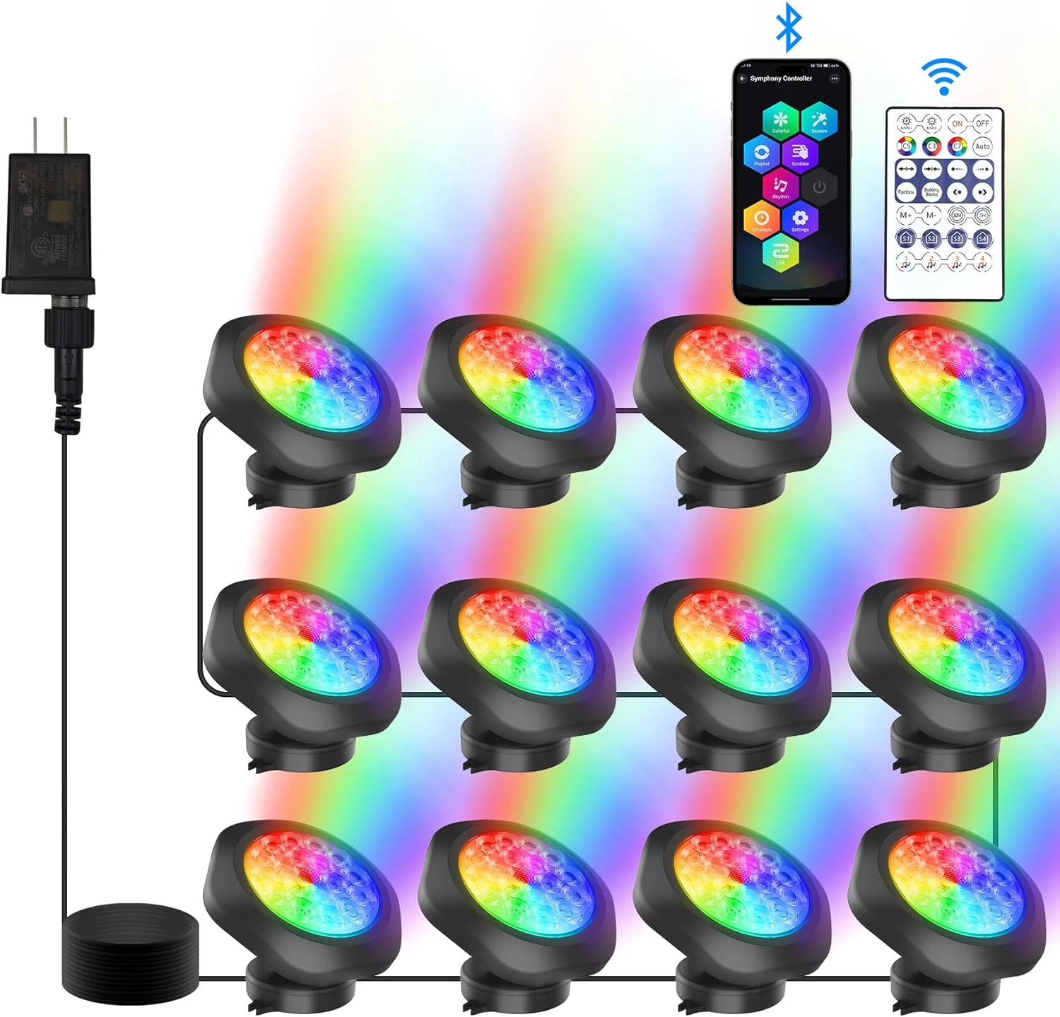 RGB Underwater Pond Lights, Super Bright 18 LED Submersible Fountain Lights