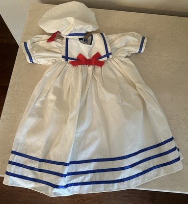 Lovely Vintage Doll Dress & Hat  for Large Doll Red White & Blue 16 