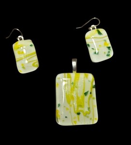 Handcrafted Fused Pendant and Earring set Sterling One Of A Kind