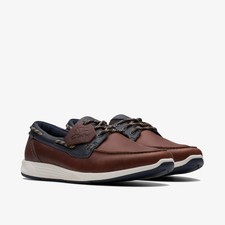 Clarks ATL Sail Go Navy/Tan Leather Men's Shoes Size UK 8 G/EU 42