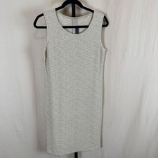 ST JOHN Knit Sheath Dress Beige Textured Sleeveless Size 12