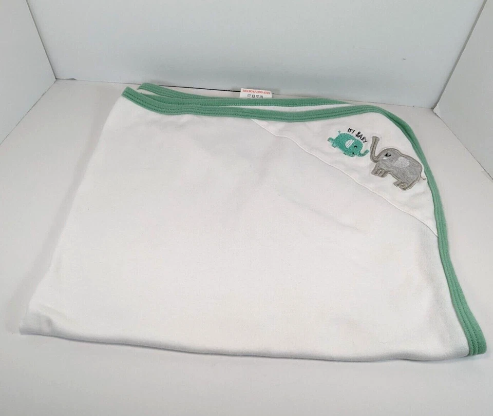 Manta Bebé Rene Rofe Elefante Blanco Verde Algodón Envoltura Bordada 25 x 30 Foto 2 de 4