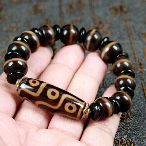 Energie Tibetischer alter Achat Himmel & Erde Symbole Totem dZi Perlen Armband Amulett AAA - Bild 1 von 5