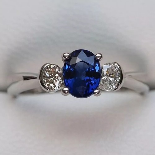 2ct Oval Cut Blue Sapphire Three Stone Diamond Trilogy Ring 14k White Gold Over - Picture 5 of 8
