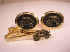 Wells Fargo Stage Coach Quality Vintage Cuff Links & Tie Bar Clip pony express