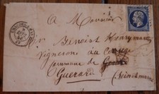 Timbres-France 1856 Pli postal  timbre n° 14A