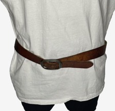 Vtg Leegin HAND TOOLED Belt EAGLE Tree Sun Western sz39/40 Brown Metal Buckle