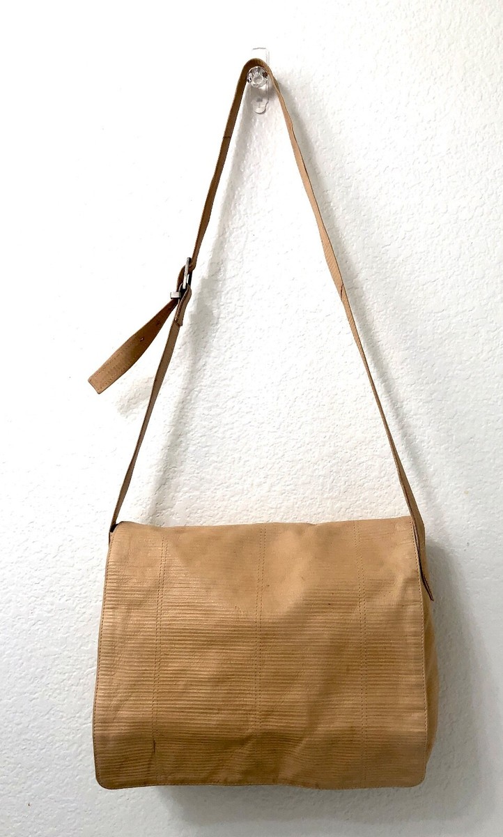 Kenneth Cole Large Beige Leather Satchel Messenger Laptop Bag