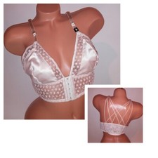 Victoria Secret Bralette Bra XL Cream Lace Starburst Strappy Long Line Unlined