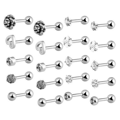 20PCS CZ Earrings Ear Stud Set Surgical Steel Bone Stud for Women Men Jewelry - Picture 12 of 17