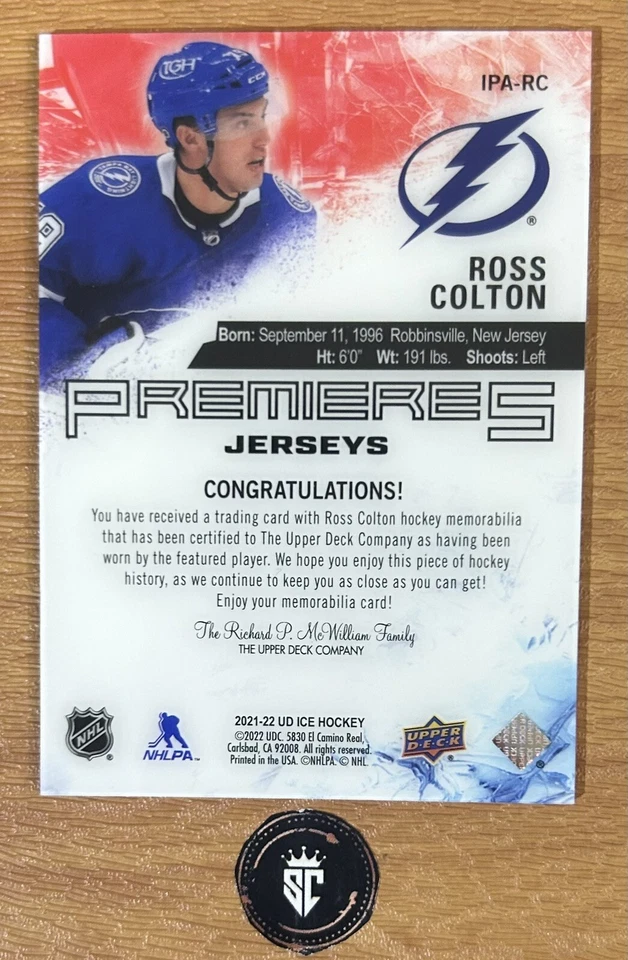 Ross Colton 2021-22 Upper Deck Ice Premieres Jerseys Rookie #IPA-RC Lightning - Image 2 of 2