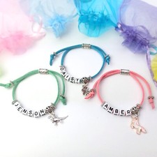 Childrens Name Bracelet Personalised Choice of Charm and Colour Party Gift Kids