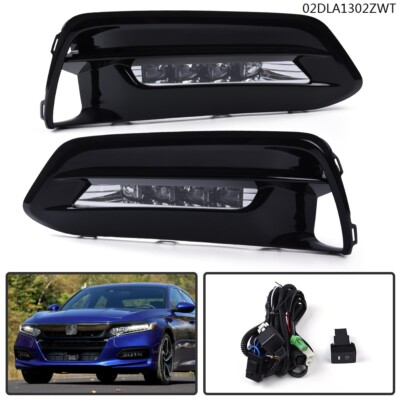 Pair Fit For 2018-2020 Honda Accord Fog Lights LED DRL Daytime Running Lamps