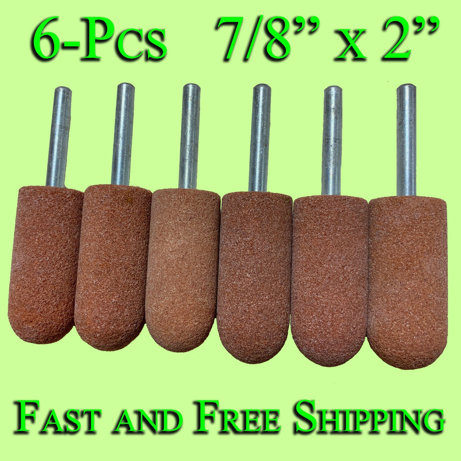 6 Pcs A11 Vitrified Mounted Point, 60 Grit, Aluminum Oxide, 7/8" Dia. 2" long