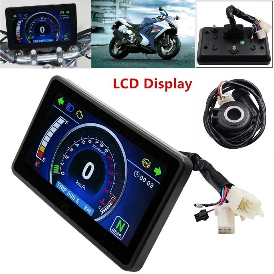 12V Motorcycle Speedometer Odometer Tachometer RPM Speed Meter Fuel LCD Gauge Foto 2 de 4