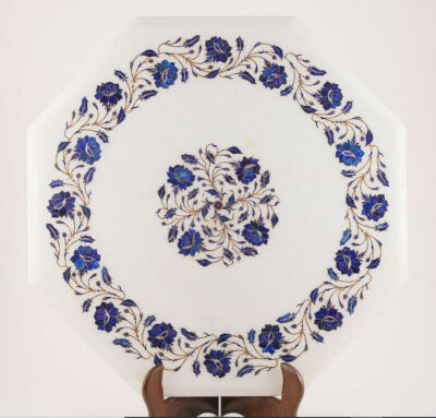 18'' Marble Side Table top Floral Inlay Art semi precious stones Art work 