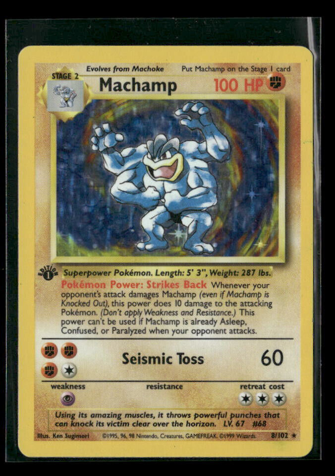 1st Edition Machamp 8/102 Base Set Holo Rare Vintage 1999 Pokemon Card