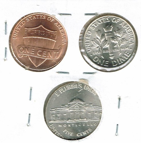 2013 Three Philadelphia Brilliant Uncirculated Business Strike 1C, 5C, 10C Coins - Picture 2 of 2
