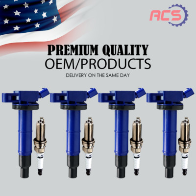 4X OEM Ignition Coil & 4X Iridium Spark Plugs For Toyota Camry Solara RAV4 UF333
