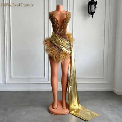 golden feather dress Shop Gold Feather Dress, Mini Cocktail Dress, Black Tie Dress, Formal Dress, Masquerade Ball Gown, Goddess Dress, Fairy Photoshoot, Sweetheart - main image 1