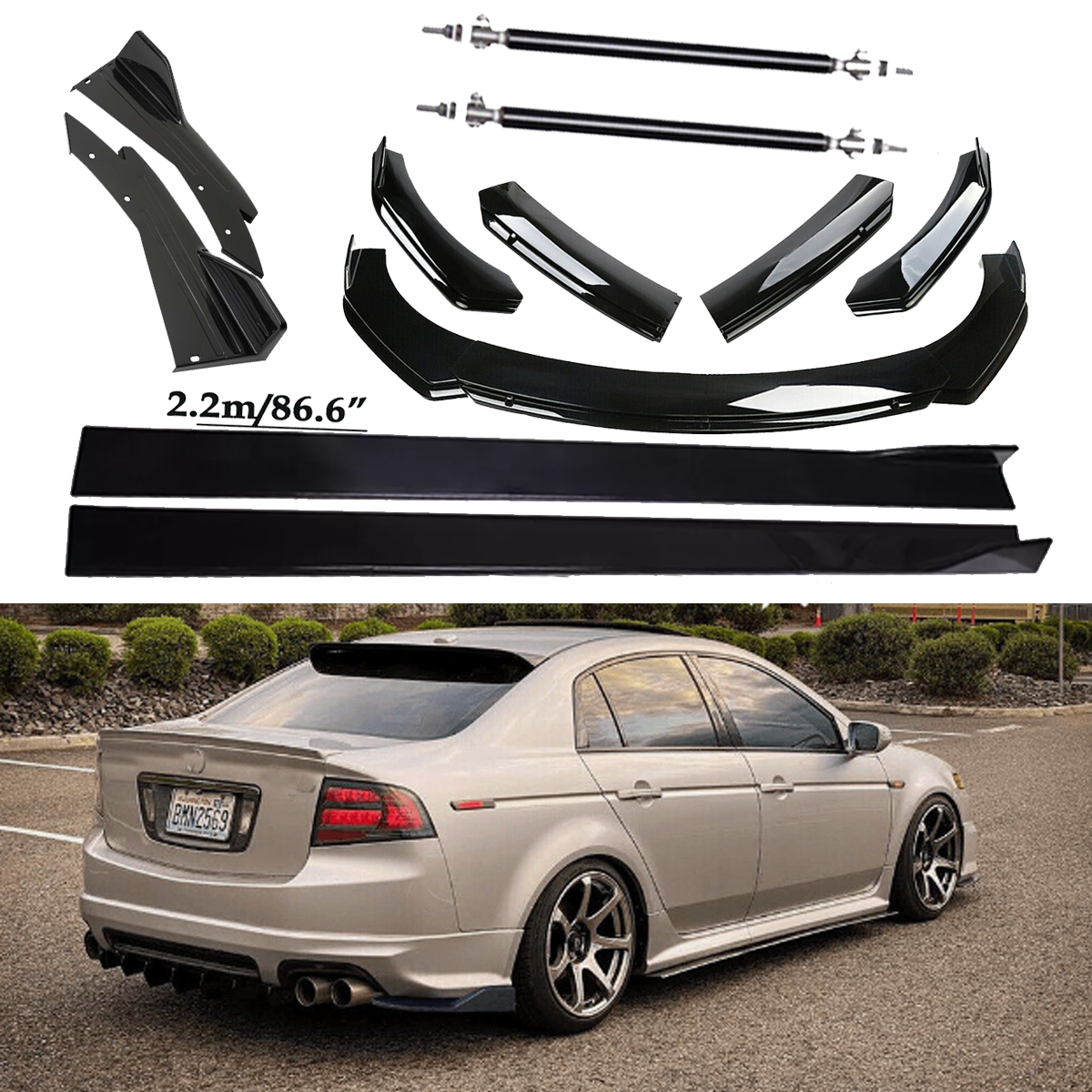 Front Bumper Lip Spoiler Diffuser Splitter Rear Side Skirt For Acura TL 2004