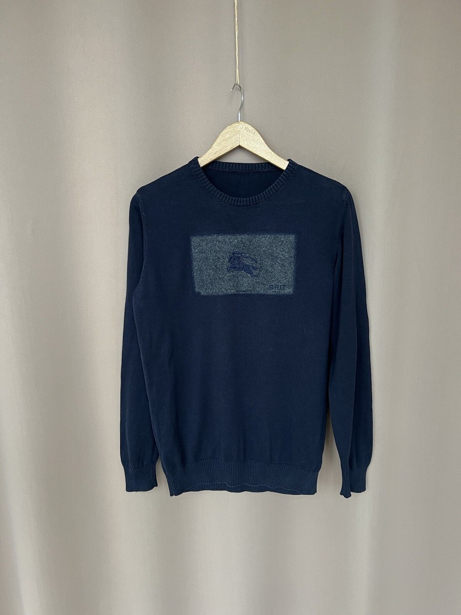 Burberry Brit Big Logo Sweater Navy Blue Mens Size M Knit Pullover