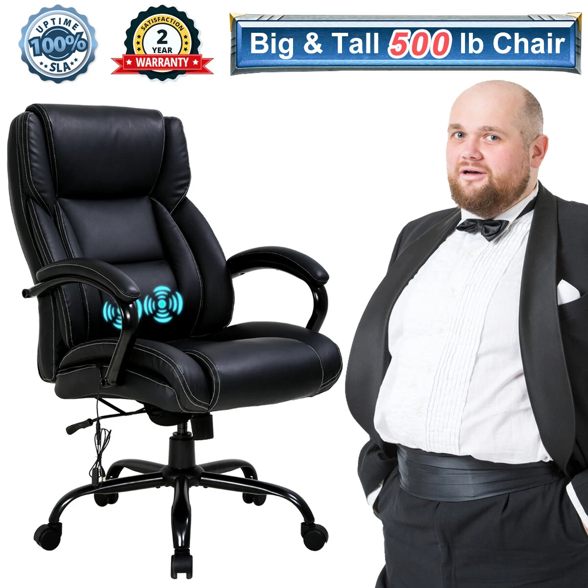 Big & Tall 500lb Massage Office Chair-Black