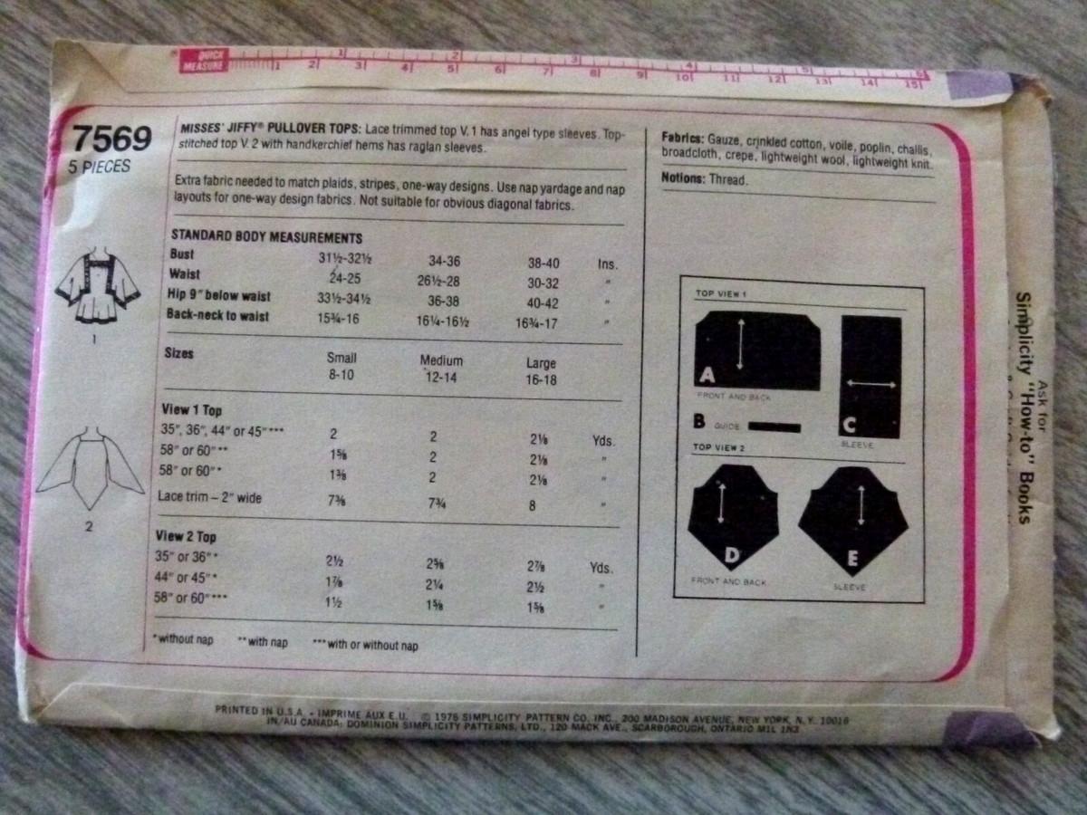 7569 Simplicity Vintage SEWING Pattern Misses 1970s Jiffy Pullover
