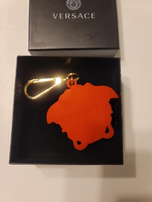 Versace Keychain Medusa Greca Black Gold Keyring Leather DPM8442