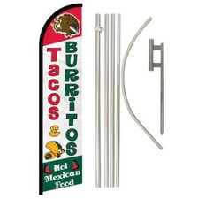 Tacos Burritos Windless Full Curve Advertising Banner Flag Pole Kit