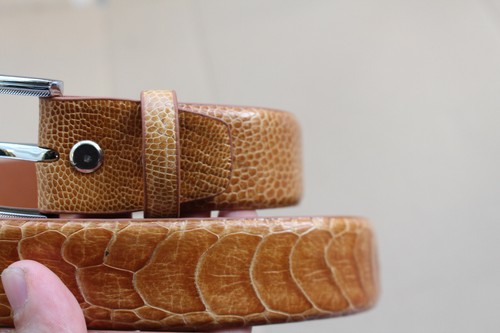 Brown Genuine Ostrich Leg Leather Skin Men's Belt size XXL - W 3.4 cm - Picture 2 of 5
