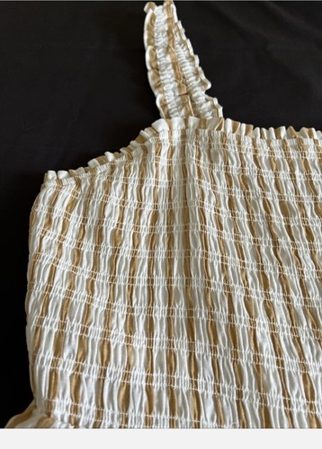 New AVA & VIV Women's Plus Size 3X Ruffle Strap Smocked Tank Top Gold Stripe - Picture 9 of 12