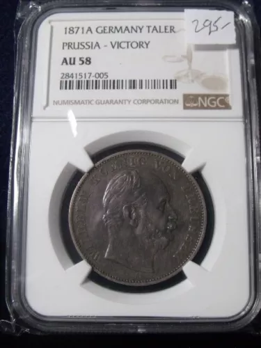 Germany, Prussia 1871A 1 Thaler Victory Over France NGC AU58 SHIPS FREE