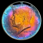 Kennedy Half Dollar 1964 About Uncirculated 90% Silver Monster Rainbow Toning