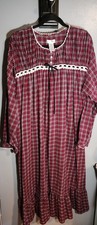 Vintage Womens Sears Roebuck Night Gown Pajama Long Sleeves Red Plaid Flannel XL