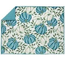 Blue White Pumpkins Dish Drying Mat Reversible Fall Leaves Farmhouse Kitchen NEW