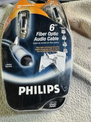 Philips Digital Optic Audio Cable Fiber Optic Plug Wire 6ft PXT 1208 24k NEW