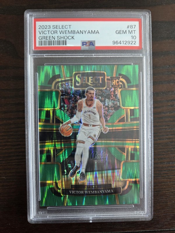 Victor Wembanyama 2023-24 Panini Select #87 Green Shock Prizm Rookie PSA 10
