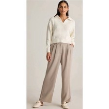 Quince Stretch Crepe Pleated Wide Leg Pants, Morel Grey , size 12