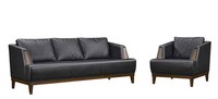 Designer Schwarze Couchgarnitur Moderner Dreisitzer Lehnsessel 2Tlg Set
